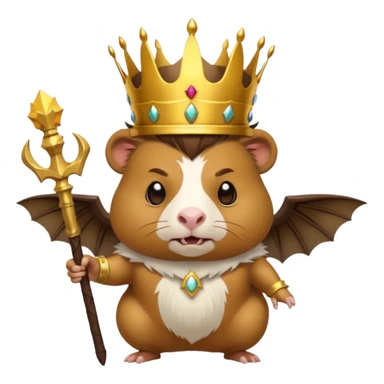guinea pig demon king, holding a scepter, with bat wings, emoji style sticker