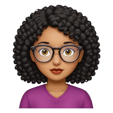 Chica con cabello rizado color negro, piel morena y que use lentes sticker