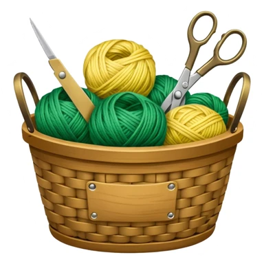 A tidy basket with neatly arranged green and yellow skeins and scissors. sticker