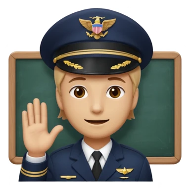 Slack-style emoji of a pilot wearing a navy captain hat holding a blackboard with the text "WIP" on it sticker