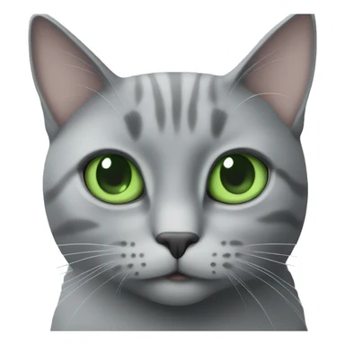 Grey cat with green eyes seating in front of the MacBook sticker