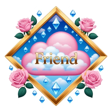 a heavenly pink and blue clouds covering diamonds with beautiful roses and petals and a text that says''Friend'' sticker