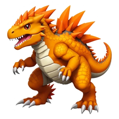 Black Agumon-Tyrunt-Tyrantrum-Fakémon-creature-hybrid with orange belly (full body) sticker