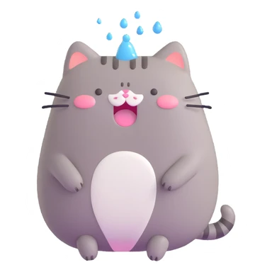 Pusheen cat crying with big tears streaming down its face, expressive and emotional, 3D style sticker