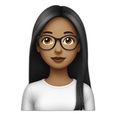 une fille avec de long cheveux noir lisse, la peau blanche ,et avec des lunette (en forme de carrer un peu déformé) assez grosse comparer a ça tête , portant un pull noir sticker