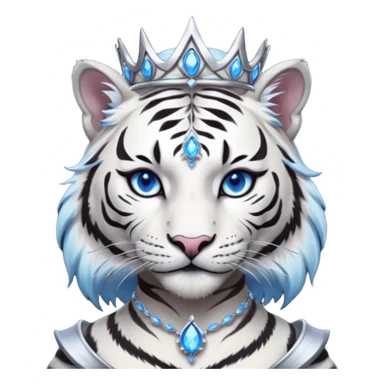 ESO Female white/black tiger khajiit leader of the umbral rose, glowing blue eyes, glowing blue 'third eye' gem; shadow umbral gem silver tiara sticker