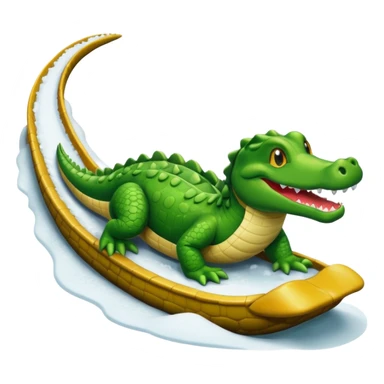 alligator sliding down snowy hill ios style emohi sticker
