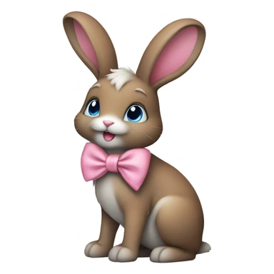 cute brown bunny with pink bow, one leg white, other gray, blue eyes sticker