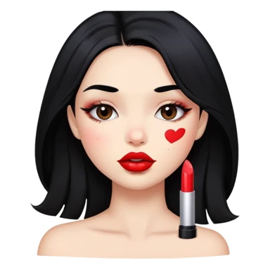 Girl with black hair who has lipstick kiss marks on her cheeks sticker