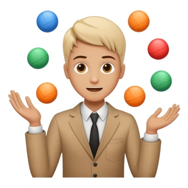 an emoji that depicts a product manager juggling work while mildly panicked and gender neutral  sticker