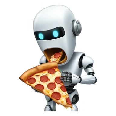 A robot eating a slice of pizza with oil dripping from its mouth. sticker