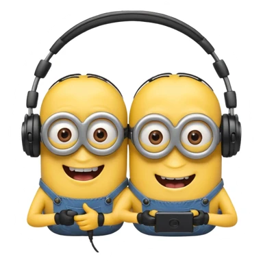 minions with headphones smiling teeth showing sticker