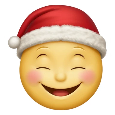 Smiley face smiles with closed eyes in a red Christmas hat sticker