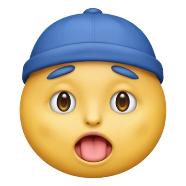 An emoji with a blue hat on its head and 1 blink and tongue sticking out sticker