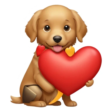 A dog holding a large heart (modeled after a Golden Retriever) sticker