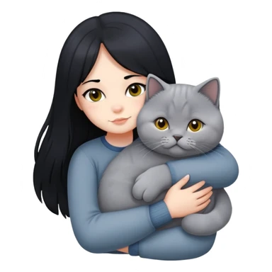 A girl with long black  hair tightly hugged a british shorthair sticker