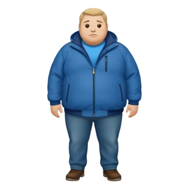fat man wearing blue jacket standing foot sticker