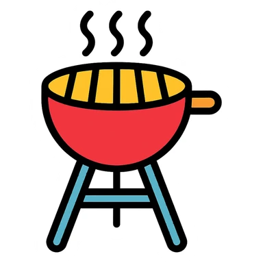 grill, colorful lineal icon with black outlines sticker