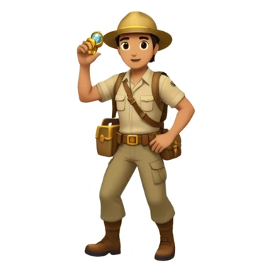 an adventure game, inspired by Uncharted-2. The design features a rugged explorer navigating through ancient ruins, with treasure and obstacles in the background. A dynamic environment with jungle, cliffs, and puzzles highlights the thrill of discovery and action. Transparent background. sticker