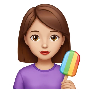 Brown hair Girl licks popsicle  sticker