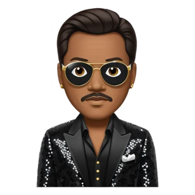 Charlie Wilson with dark brown hair, black sequin outfit sticker