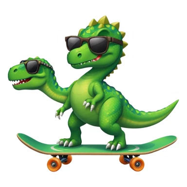 Green dinosaur on a skateboard with a chain and pixel sunglasses sticker