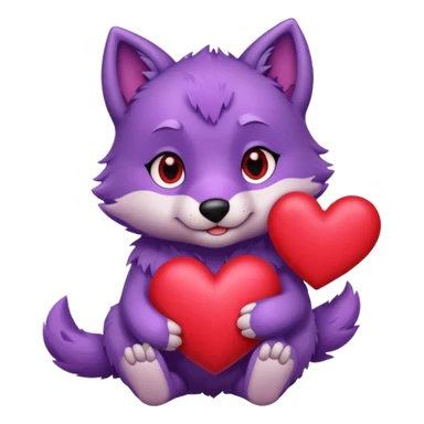 Cute purple wolf pup holding heart sticker