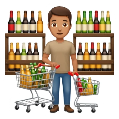 man with a shopping cart full of beers and wines sticker