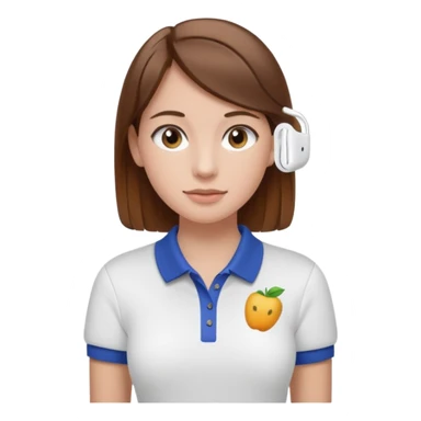 Girl with brown hair with airpods wearing a wegmans grocery store polo sticker