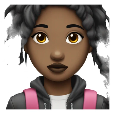 emo teenage girl with dark brown skin, heavy eyeliner, long and black hair, and a tongue piercing  sticker