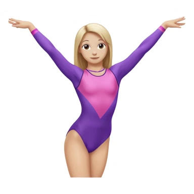 Gymnast with long dirty blonde straight hair wearing a pink and purple leotard sticker