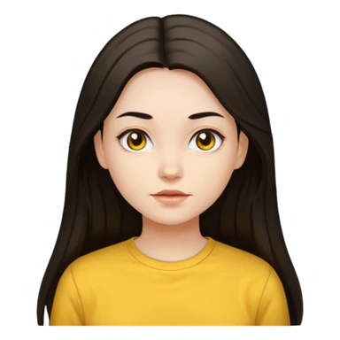 girl on a laptop, long dark hair white skin and yellow shirt long sleeves sticker