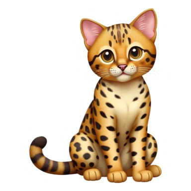 cinematic-[Bengal cat]-realistic-full-body-sitting-emoji,-tail-curled-playfully-around-its-paws,-head-tilted-dramatically,-sleek-[leopard patterned]-fur,-simplified-yet-hilariously-adorable-features,-highly-detailed,-glowing-with-an-almost-sarcastic-glow sticker