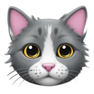 Fluffy dark grey cat with white spot around the nose and with pink nose with black spot on nose  sticker