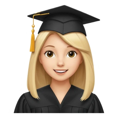 white girl with straight hair, tossing graduation cap, black gown, happy expression sticker