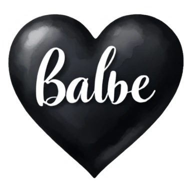 the word 'Babe' in white handwriting across a black heart, watercolor art style, high contrast sticker