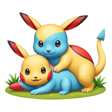 2 friendly pokemans one fell down and the other is helping the other get up  sticker