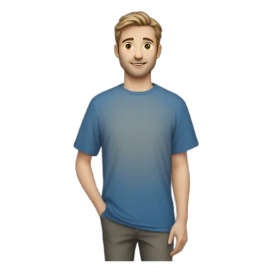 Bastien Soret wearing a blue t-shirt sticker