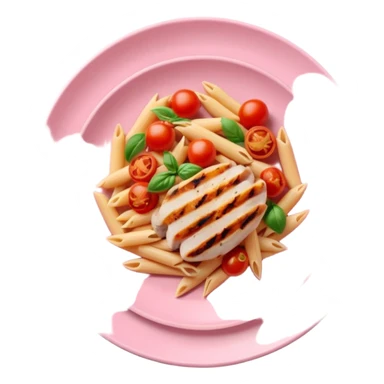 penne with cherry tomatoes and grilled chicken on a pastel pink plate sticker