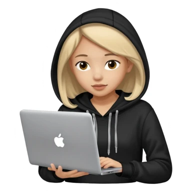 hacker girl with black hoodie and laptop sticker