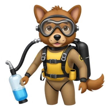 dog wearing scuba gear dive into the sea with diver mask and oxygen tank sticker