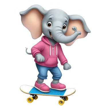 Elephant wearing a hoodie riding a skateboard ￼ sticker