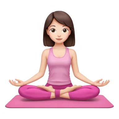 Brunette mid straught hair girl. Slim. Doing loto yoga pose on a Pink set and a Pink mat sticker