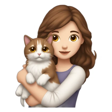 A girl with brown hair with a white fluffy cat in her arms sticker