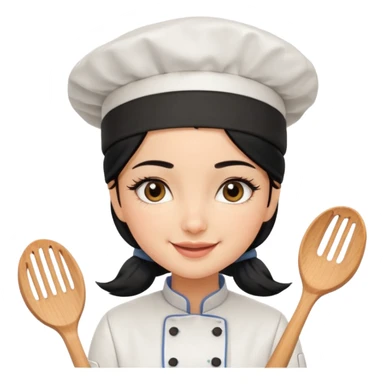 Create a cute girl, black hair, Middle Eastern with lashes  chef🧑‍🍳 emoji sticker