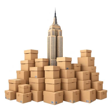 Empire State Building with many plain cardboard boxes sticker