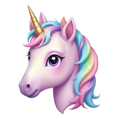 Cinematic Cute Unicorn Pony Portrait Emoji, Head tilted playfully and inquisitively, featuring a charming, diminutive form with a gentle pastel color, a delicate, sparkling horn and large, dreamy eyes full of wonder, Simplified yet irresistibly adorable features, highly detailed, glowing with a warm, magical glow, high shine, affectionate and lively, stylized with a touch of whimsical charm, soft glowing outline, capturing the essence of a mischievous yet endearing unicorn pony that seems as if it could prance out of the screen into your arms! sticker