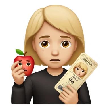 disappointed emoji with sad expression, movie ticket torn in half, apple emoji style sticker