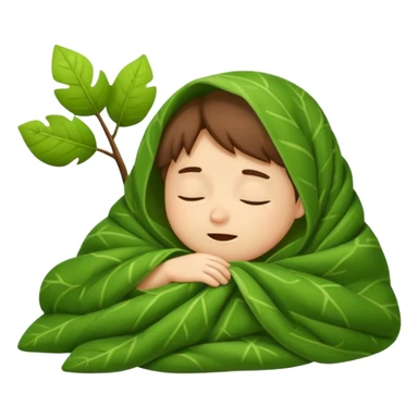 forest character wrapped in leaf blanket sleepy sticker