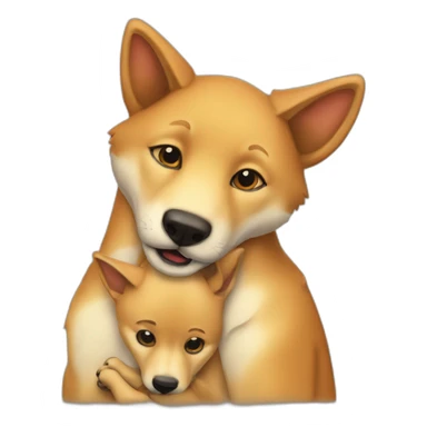 A dingo pup hugging an adult dingo sticker